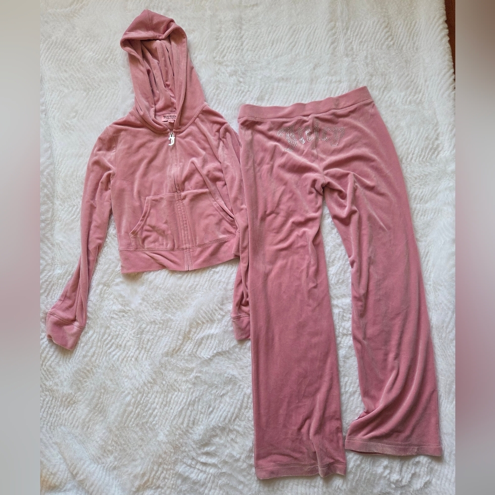 Juicy Couture Pink Velour Track Hoodie & Pants Set